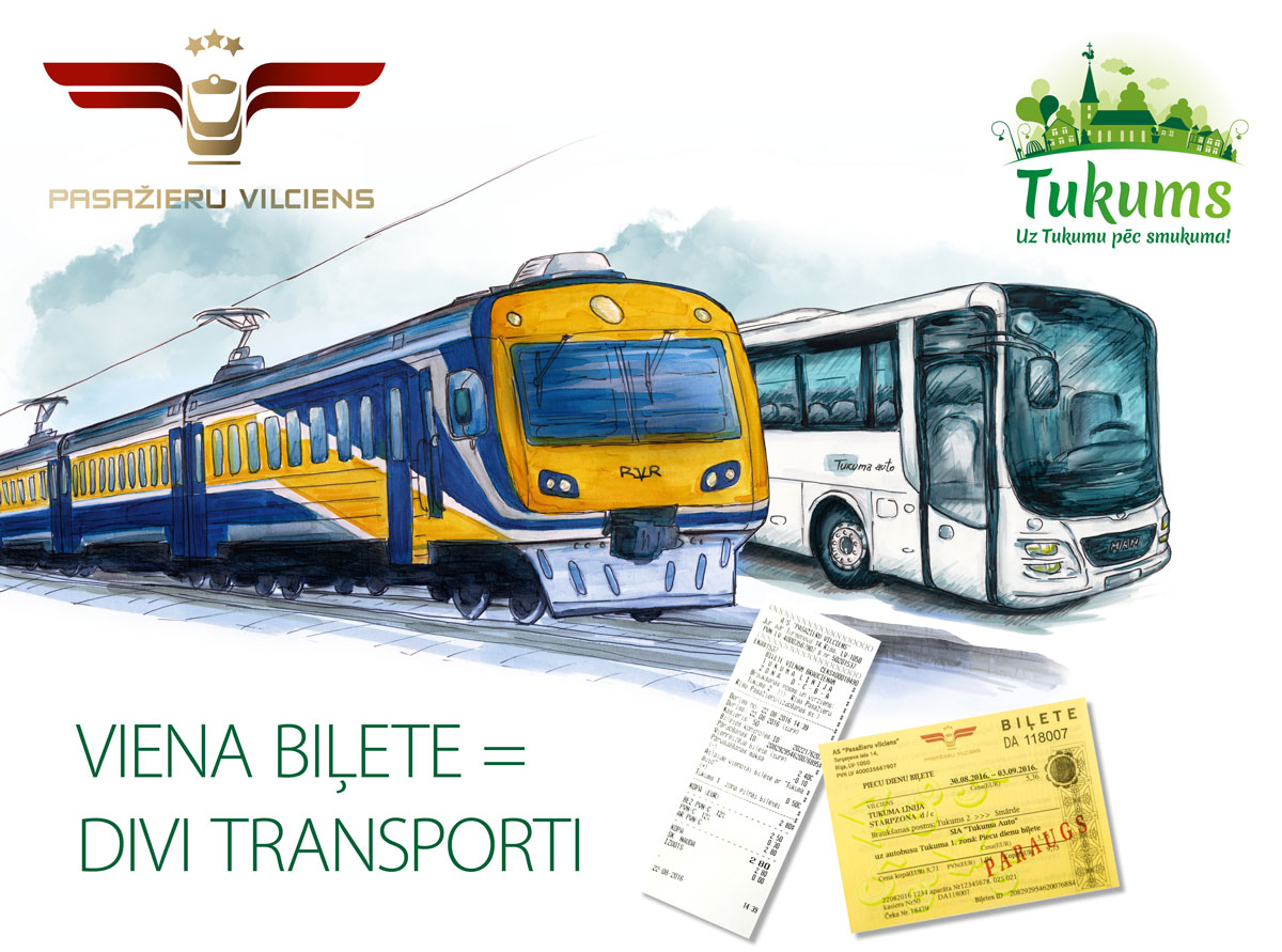 Ieviesta vienotā Tukuma vilciena un autobusa biļete