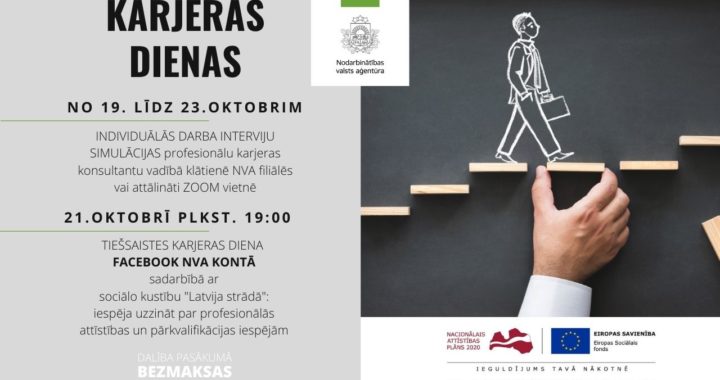No 19. līdz 23. oktobrim norisināsies NVA akcija “Karjeras dienas darba meklētājiem”