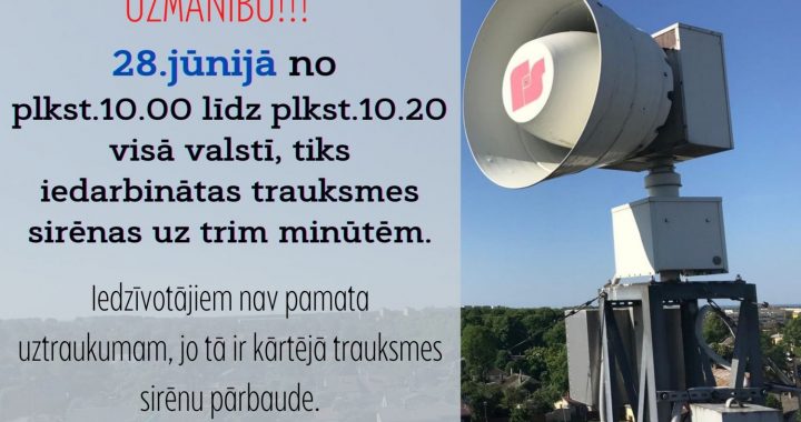 Šodien veiks trauksmes sirēnu pārbaudi