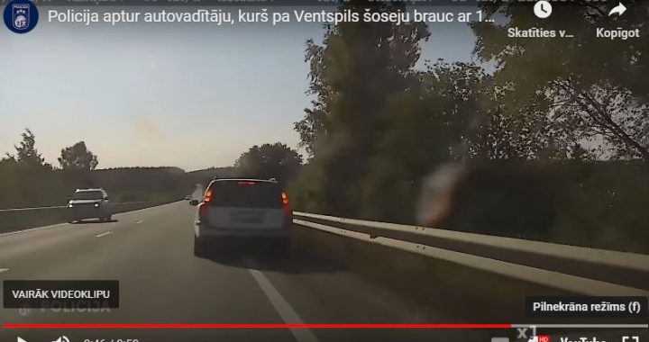 Policija aptur autovadītāju, kurš pa Ventspils šoseju brauc ar 180 /video/